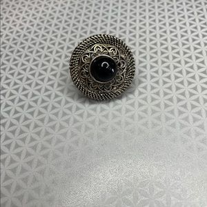 Chunky Ring With Black Stone, elastic band